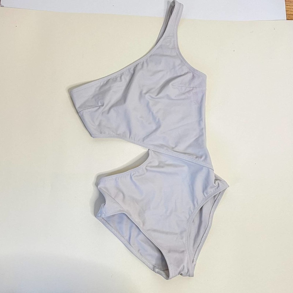 Solid & Striped The Claudia One Piece Swimsuit One Shoulder in Light Gray Size S